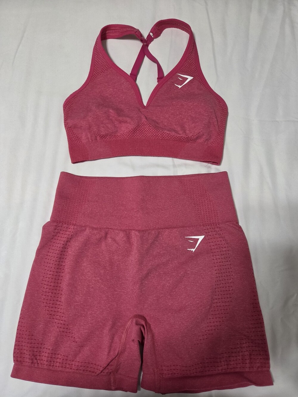 Gymshark Rose Pink Seamless High-Waist Bike Shorts And Crisscross Top Set.  Sz S